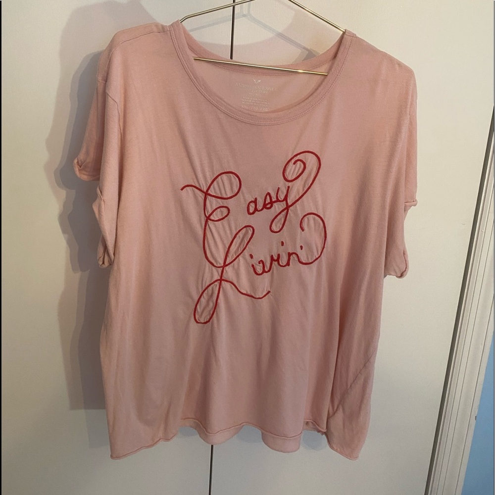 American Eagle Pink Easy Livin’ Stitched Graphic Tee Size XXL